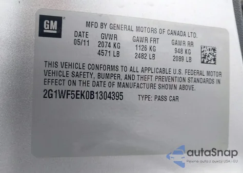 2011 Chevrolet Impala Ls z USA, uszkodzony, nr VIN 2G1WF5EK0B1304395